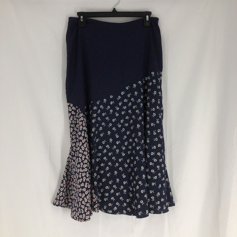 Talbots Women's Blue Floral A-Line Patchwork Lined Woven Skirt 8